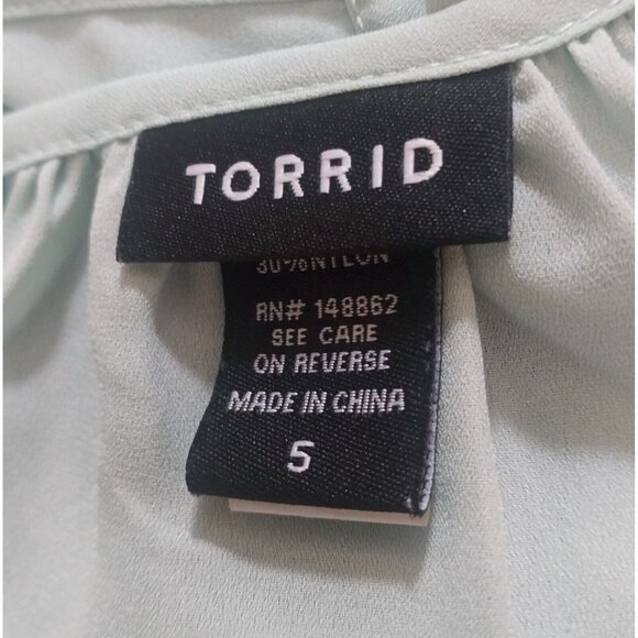 Torrid Light Mint Lace-Trim Flutter Sleeve Blouse Size 5 Polyester Cotton Blend - Picture 5 of 9